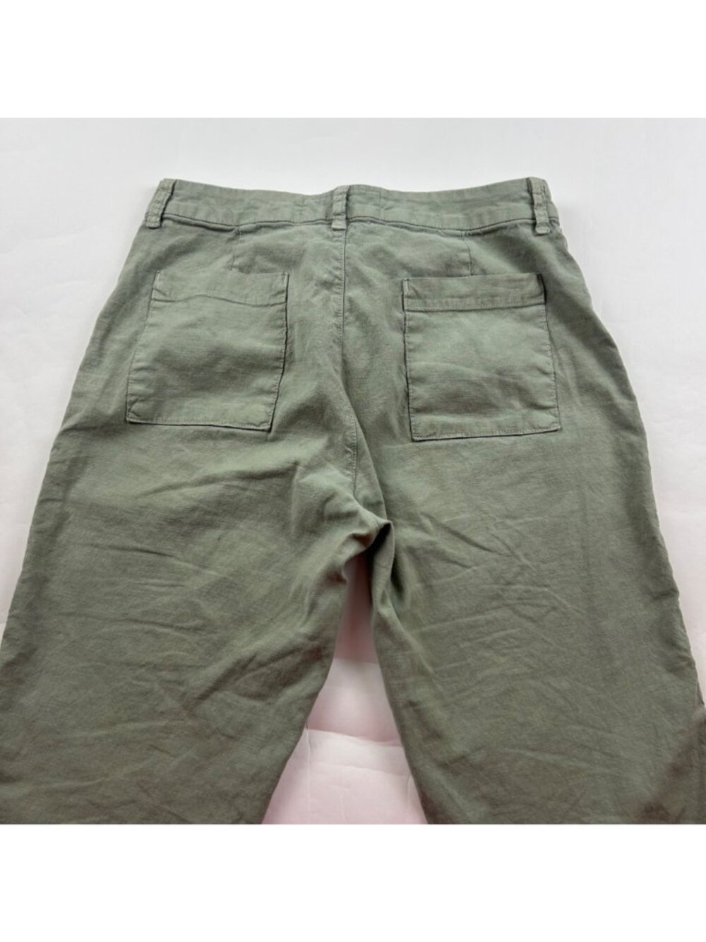 Frank & Eileen Sage Green Flax Blend Kinsale Straight Leg Raw Hem Ankle Pant 10 - Picture 6 of 7